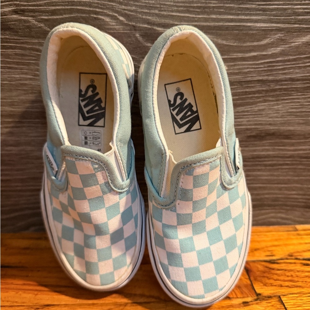 Vans Kids Checkerboard Slip-On Sneakers Blue & White – Size 10.5